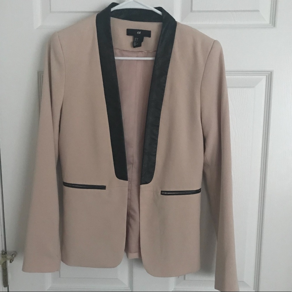 Pink H&M blazer with faux leather trim